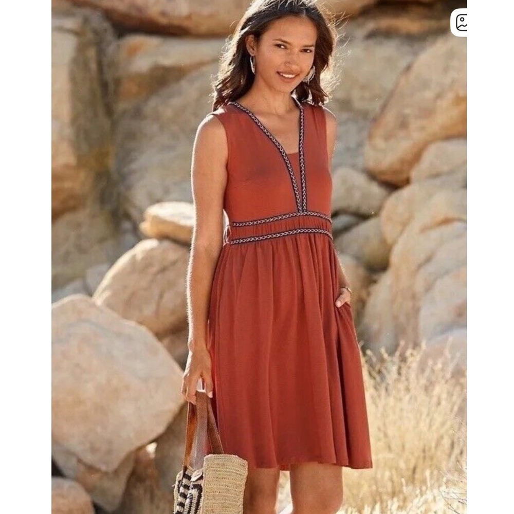 Garnet Hill‎ Dress Women's XS Rust Orange Summer Spring Tencel Stretch